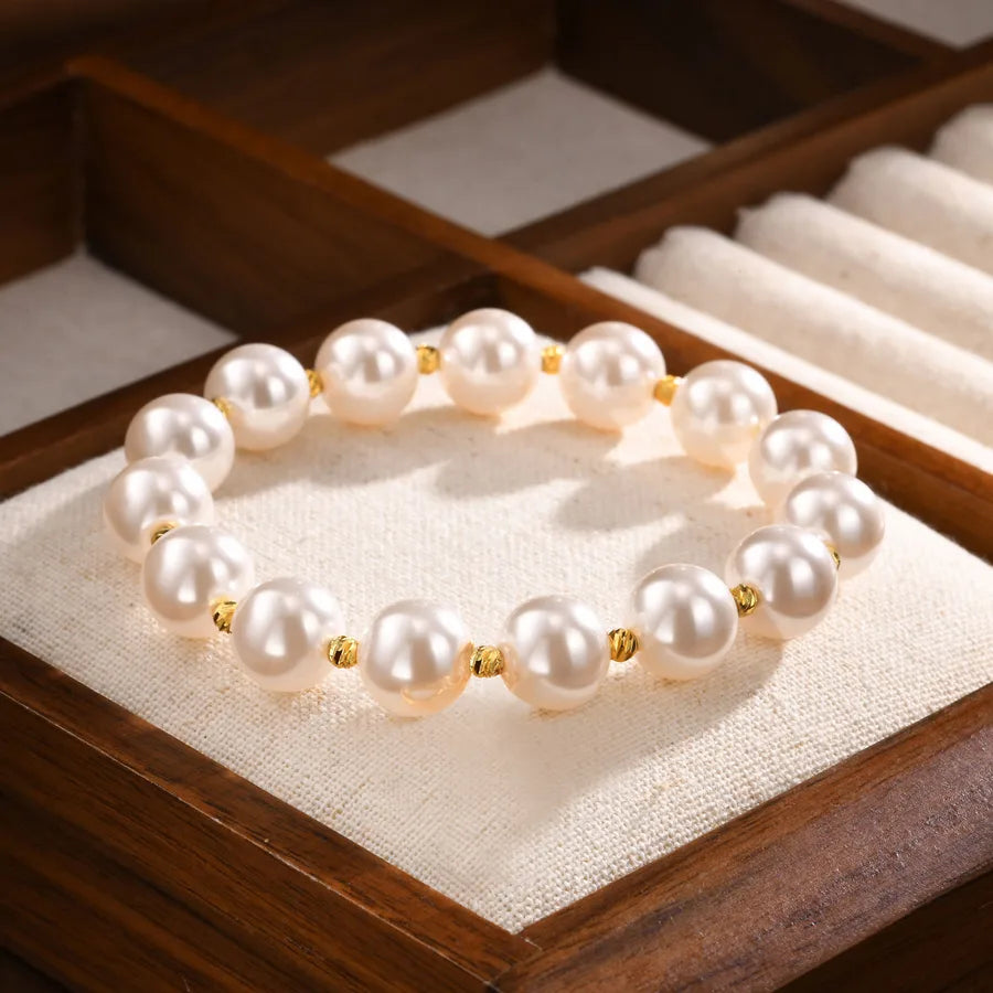 IG Style Geometric 18K Gold Plated Artificial Pearl Copper Beaded Chain Beaded Bracelets Wholesale