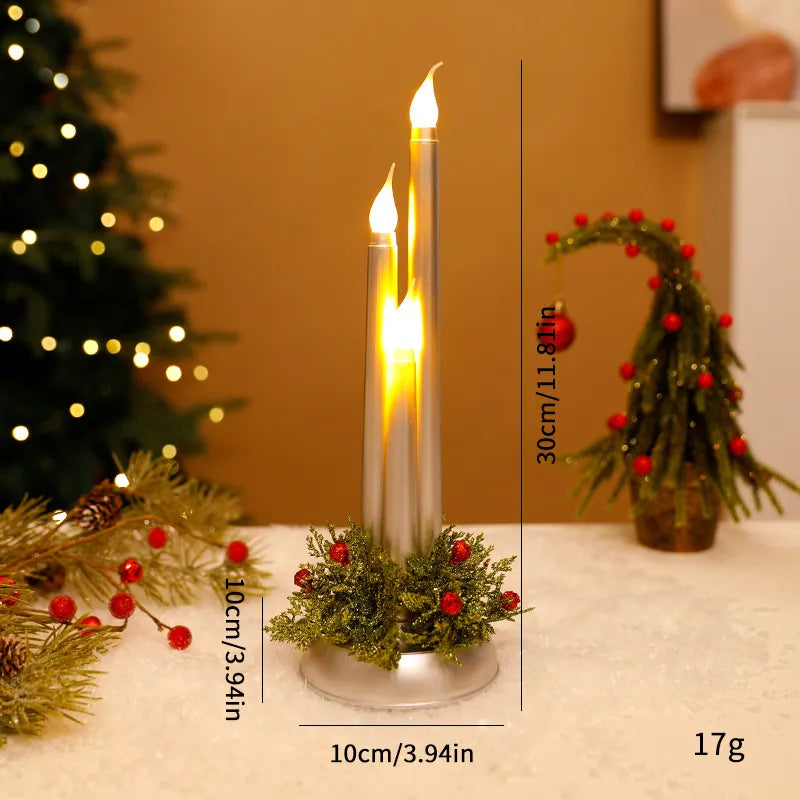 Electronic LED Candle Realistic Christmas Props Smooth Surface Long Candle Christmas Decorations Ornaments European American Style