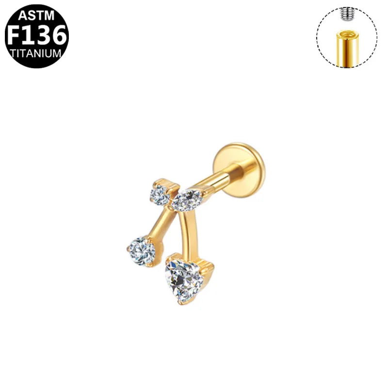 1 Piece Lip Rings Sweet Simple Style Shiny Fruit Titanium Alloy Polishing Plating Zircon 14K Gold Plated White Gold Plated Lip Rings Ear Cartilage Rings & Studs