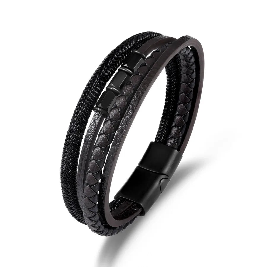 summer new  hand-woven leather bracelet  style stainless steel men's bracelet multi-layer in stock
