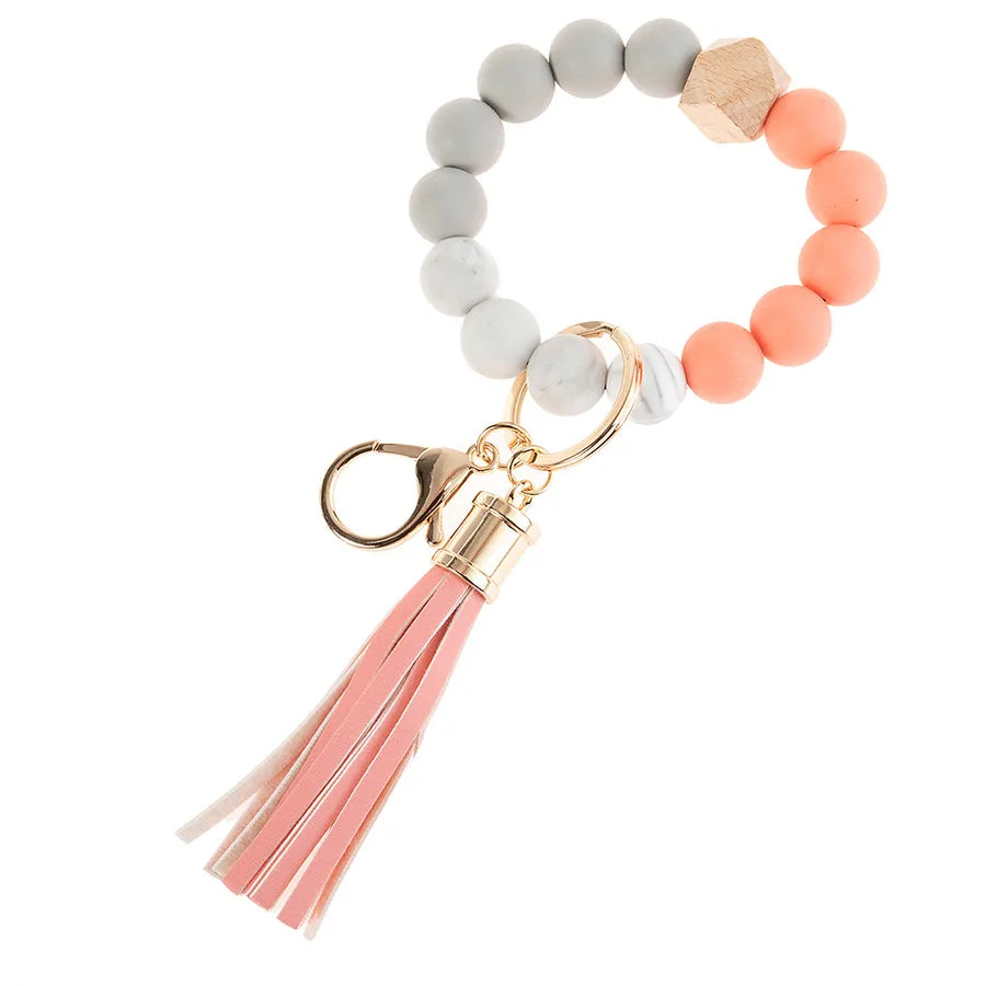 simple style color block silica gel beaded women's keychain 1 piece
