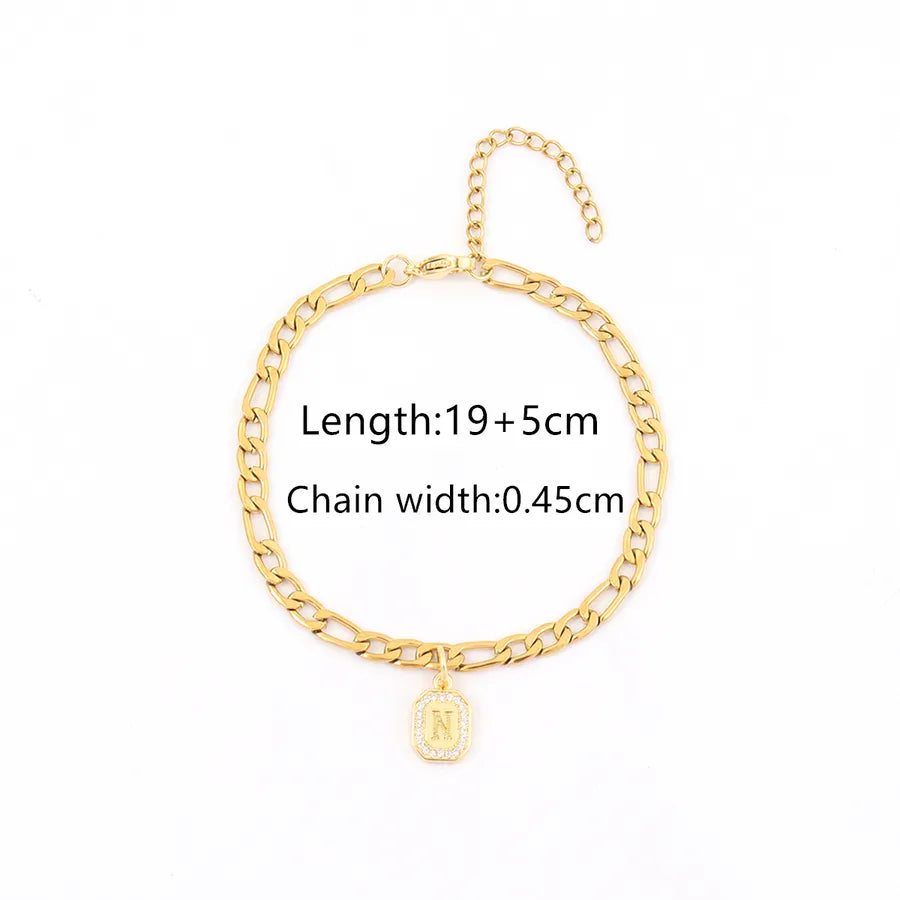 Simple Style Classic Style Commute Letter Rectangle 201 Stainless Steel Copper Inlay Zircon Men's Bracelets