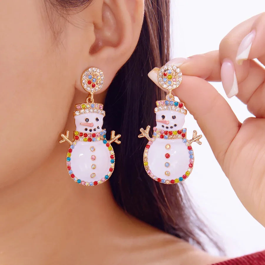 Christmas Red Green Snowman Bell Colorful Tassel Earrings Women Creative Simple Alloy Cartoon Character Ear Jewelry Accessories