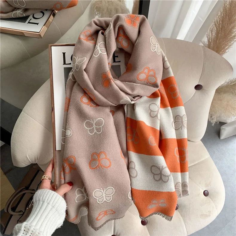 Women's Cute Sweet Color Block Cotton Butterfly Scarf