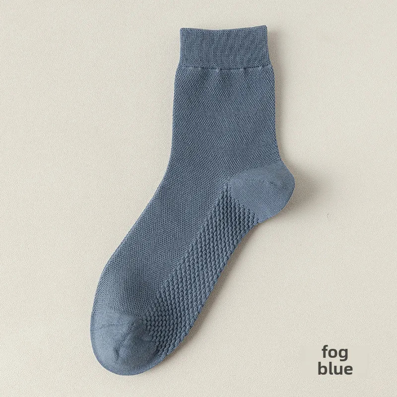 95% cotton mid-tube socks spring and summer mesh thin pure cotton men's socks solid color combed cotton stockings antibacterial deodorant socks