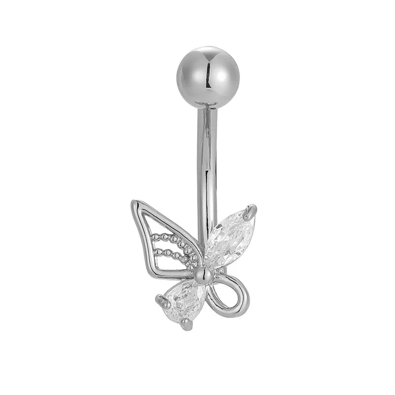 1 Piece Belly Rings Casual Lady Romantic Butterfly 316L Stainless Steel  Inlay Zircon 14K Gold Plated