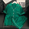 Home Women's Casual Solid Color Satin Shorts Sets Pajama Sets