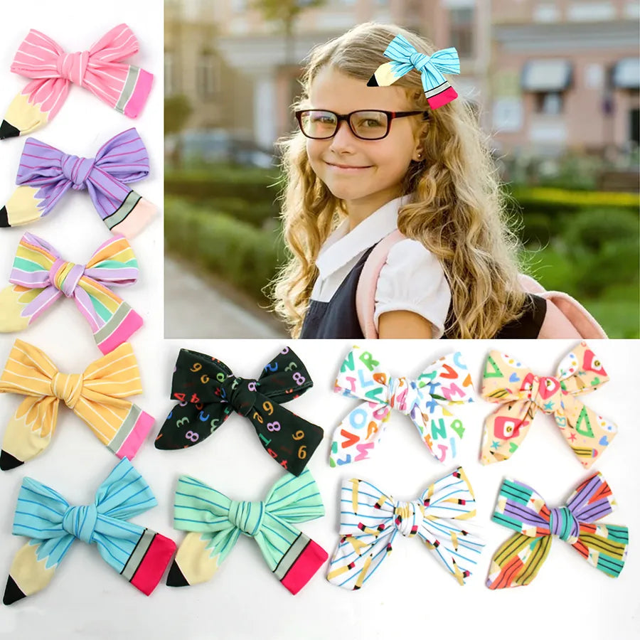 New Back-To-School Season Pencil Bow Hairpin Back-To-School Season Children's Hair Accessories Pencil Cotton Hair Accessories