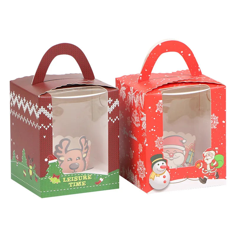 Christmas Handheld Paper Cup Cake Packaging Box Peaceful Fruit Christmas Cupcake Box Baking Supplies Packaging Box