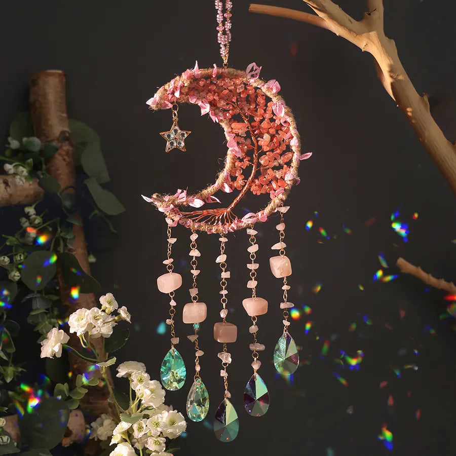 Romantic Simple Style Star Moon Crystal gravel copper wire Dreamcatcher Wall Art