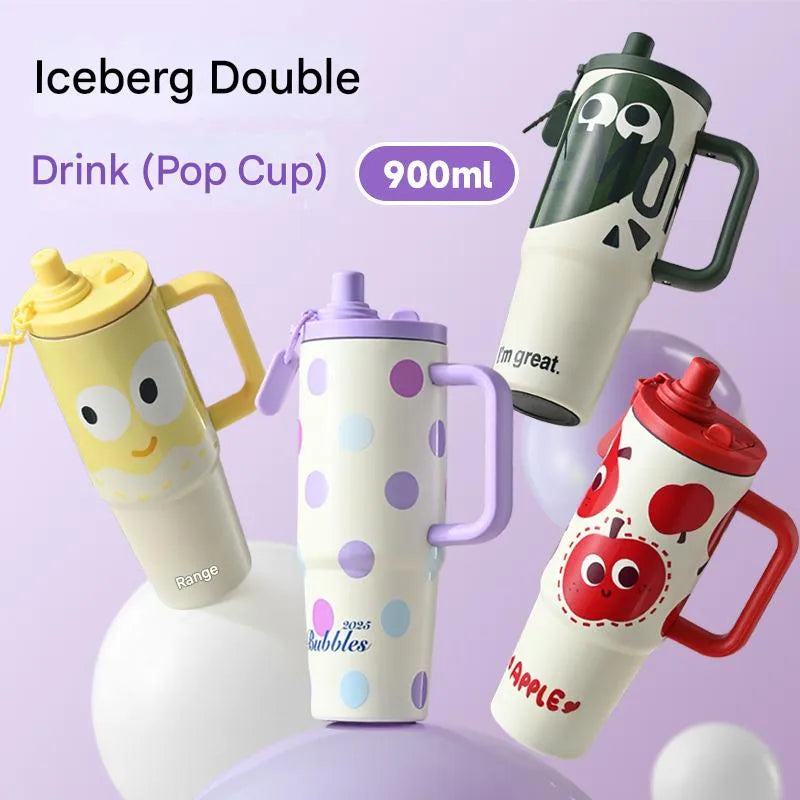 New Internet Celebrity Large Capacity Car Portable Cup Ice Heater Double Drink Design Stainless Steel Office Vacuum Cup Coffee Cup