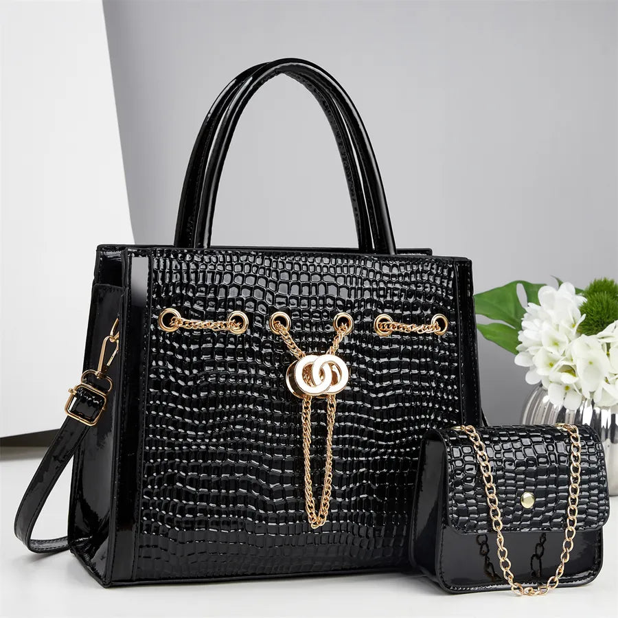 Large Capacity Women's Tote Bag Commuter Fashion Crossbody Single Shoulder Chain Handle PU Square Bag Zipper Closure City Chic