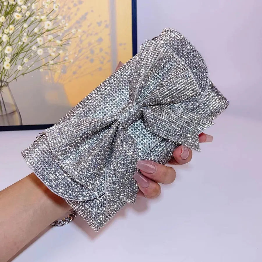 New Sparkling Water Diamond Evening Bag Butterfly Knot Glitzy Dress Bag Ladies Factory Direct Single Shoulder Strap Crossbody Bag