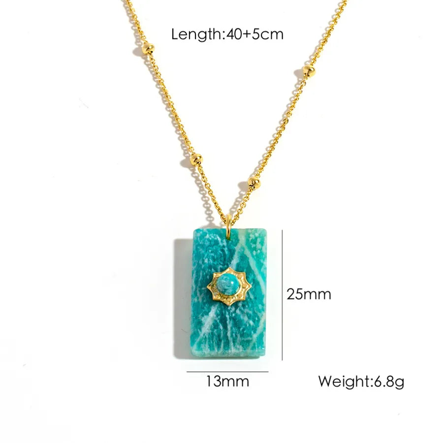 Wholesale Jewelry IG Style Geometric 304 Stainless Steel natural stone Gem Inlay Pendant Necklace