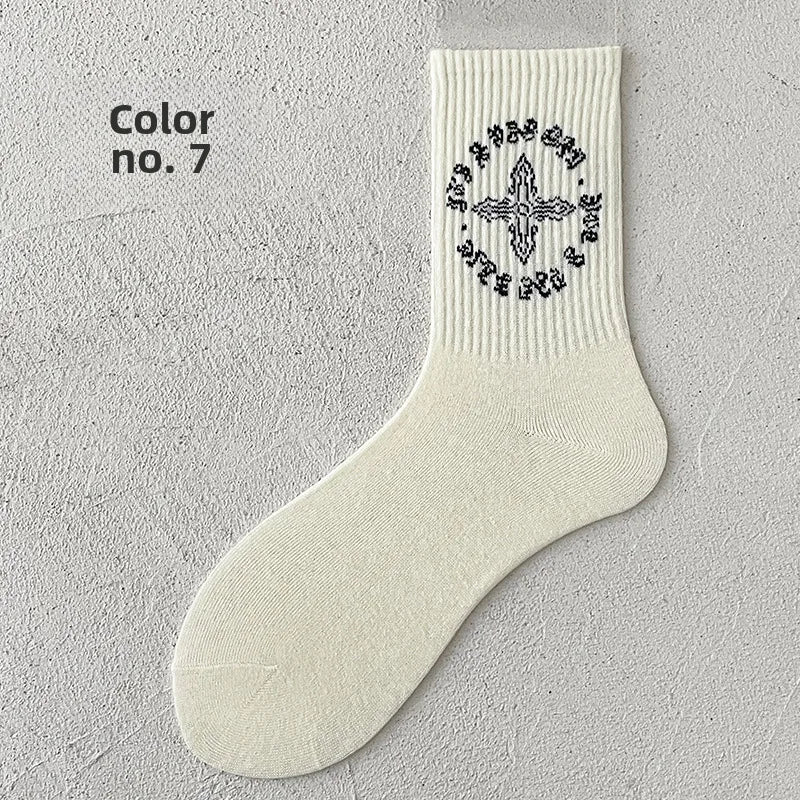 socks men's mid-calf socks spring and summer thin cotton socks long breathable sweat-absorbent retro men's sports autumn and winter