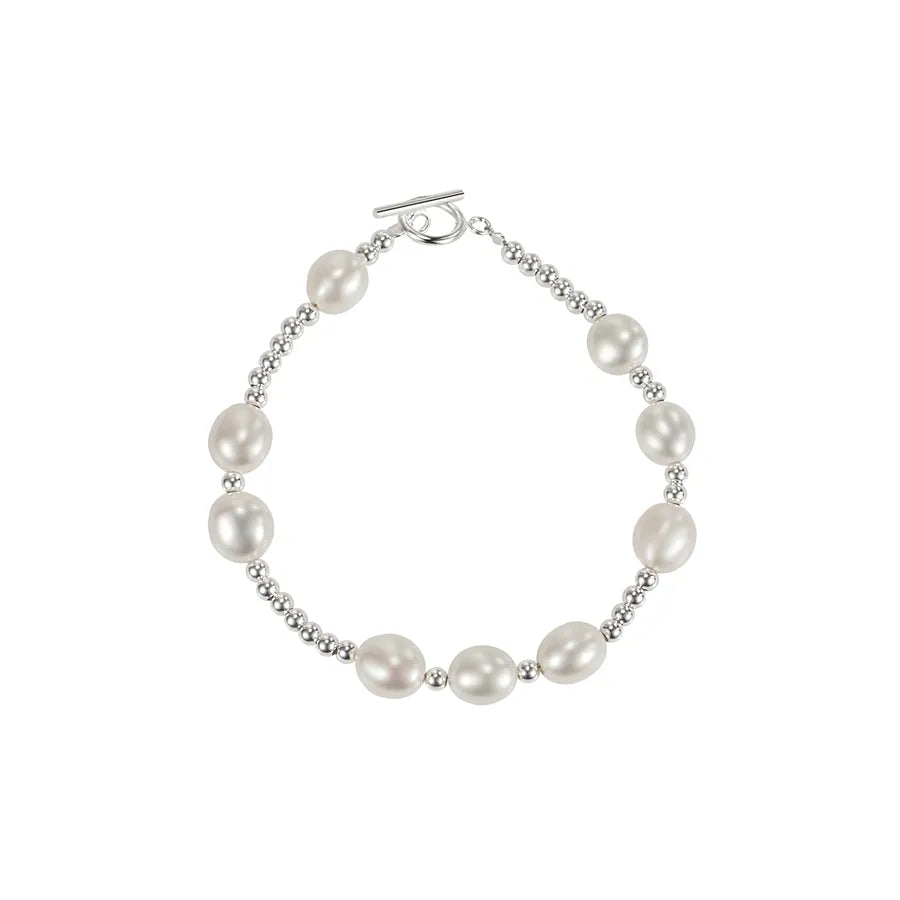 925 Sterling Silver Freshwater Pearl Beaded Chain Bracelets Casual Vacation Modern Style