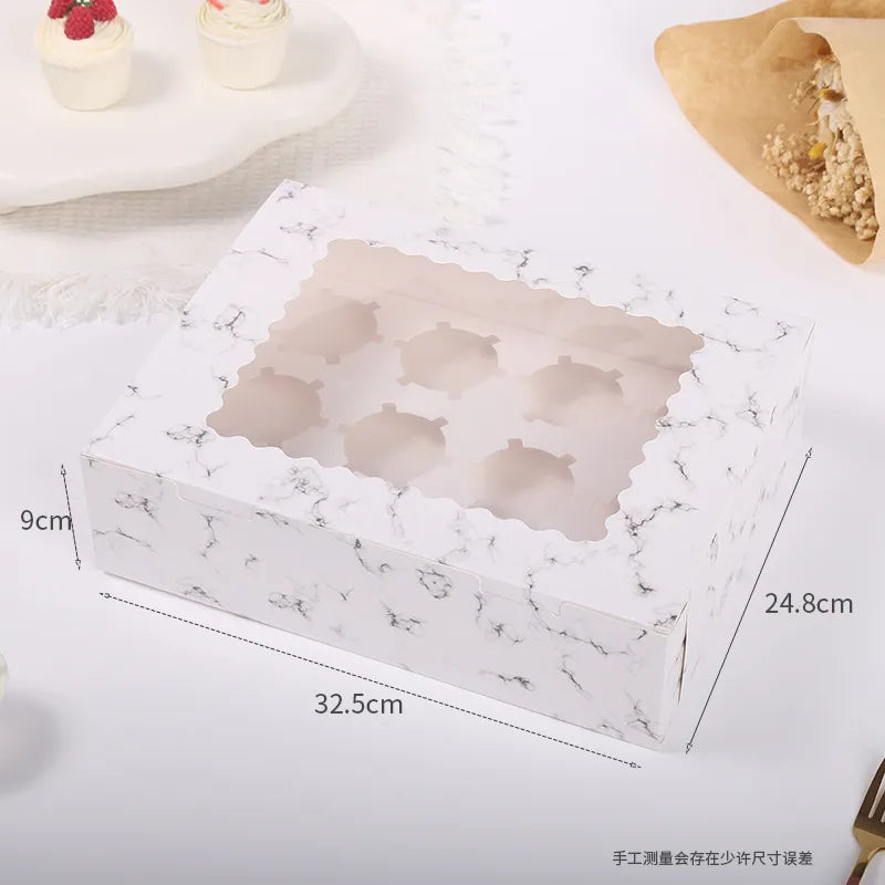 12-Pack Cupcake Boxes Pastry Baking Paper Transparent Window Cake Packaging Boxes Pastries Storage Simple Style Egg Tart Boxes