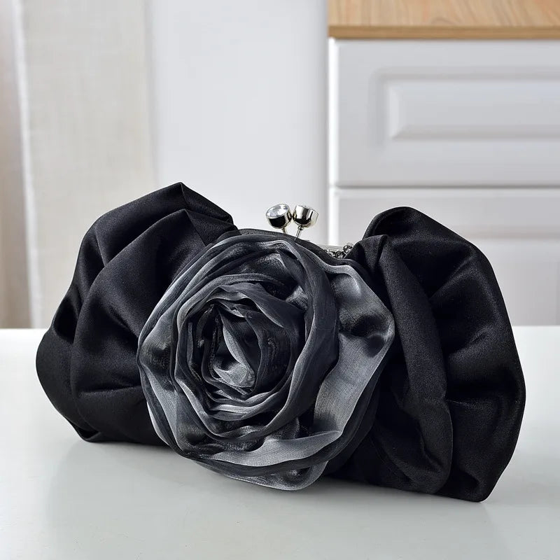 New Diamond Embedded Rose Flower Shaped Evening Handbag Single Shoulder Crossbody Bag Hanfu Cheongsam Clutch Bag Urban Simple Style