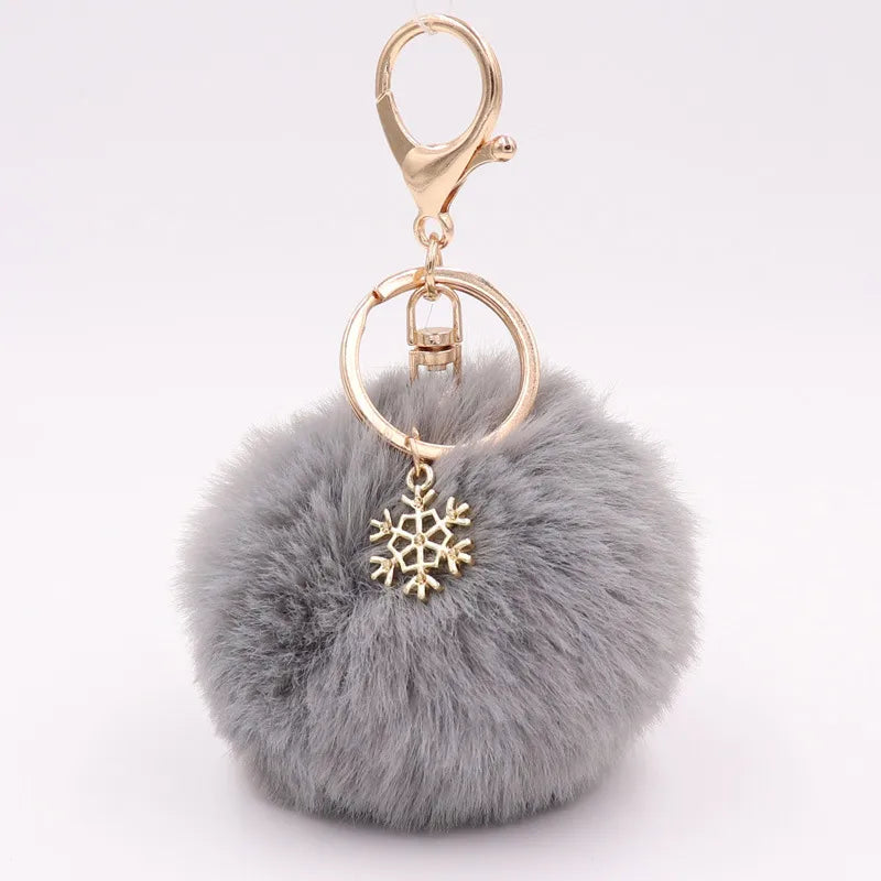 fashion snowflake alloy plush unisex bag pendant keychain 1 piece