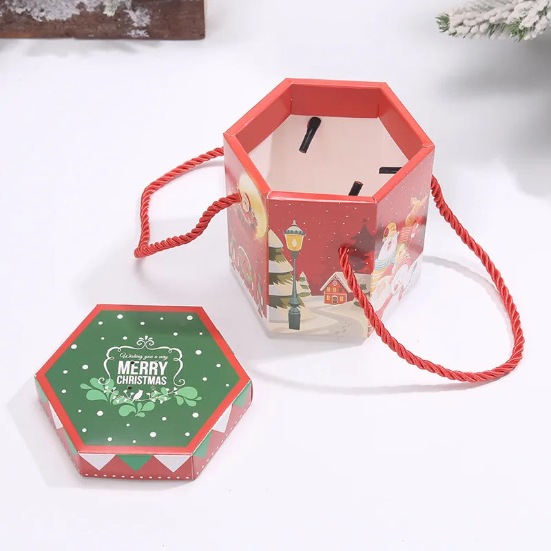 Hexagonal Handheld Christmas Apple Box for Peace Night Candy Packaging Children's Gift Fruit Basket Baking Supplies