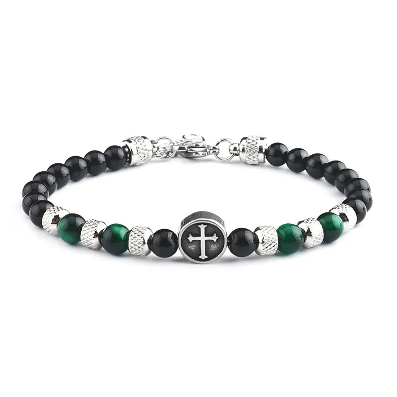 retro geometric stainless steel stone beaded men's bracelets