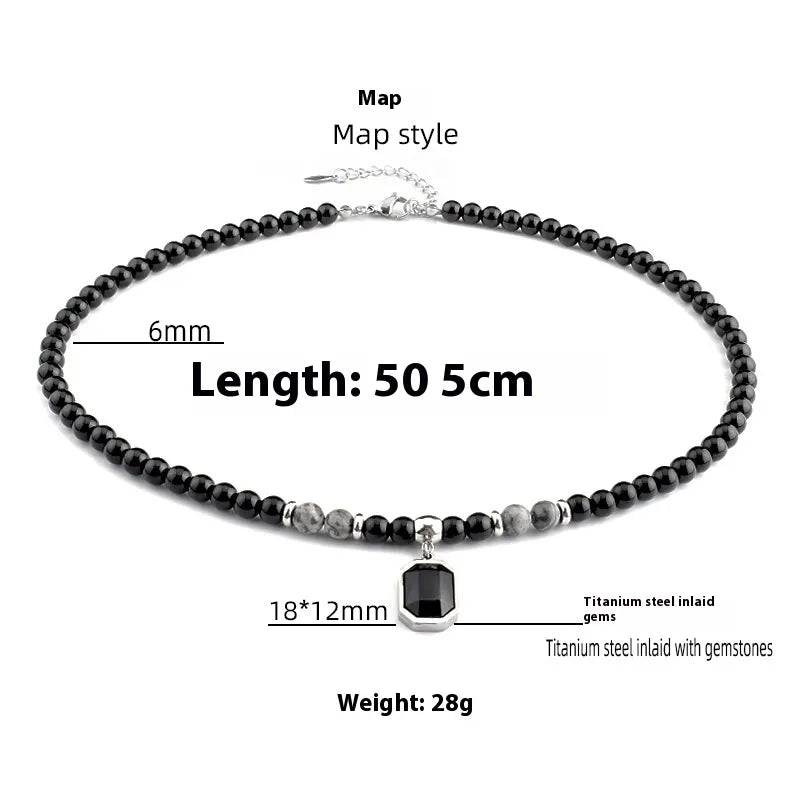 Retro Round Beaded Titanium Steel Men's Necklace Men Pendant Necklaces