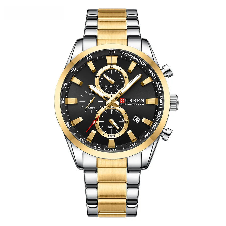 CURREN Carian 8445 men's steel belt business six-pin chronograph quartz watch calendar small three-pin watch