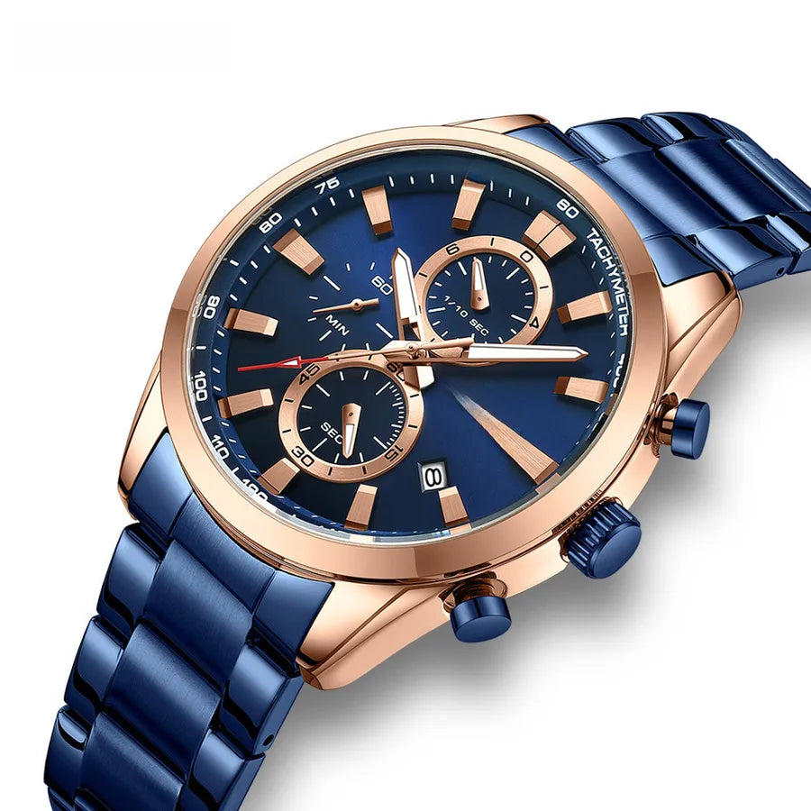 CURREN Carian 8445 men's steel belt business six-pin chronograph quartz watch calendar small three-pin watch