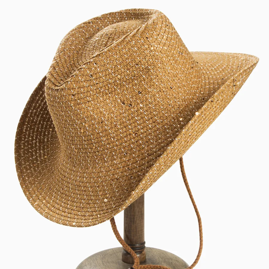 Women's Casual Solid Color Sequins Crimping Big Eaves Straw Hat