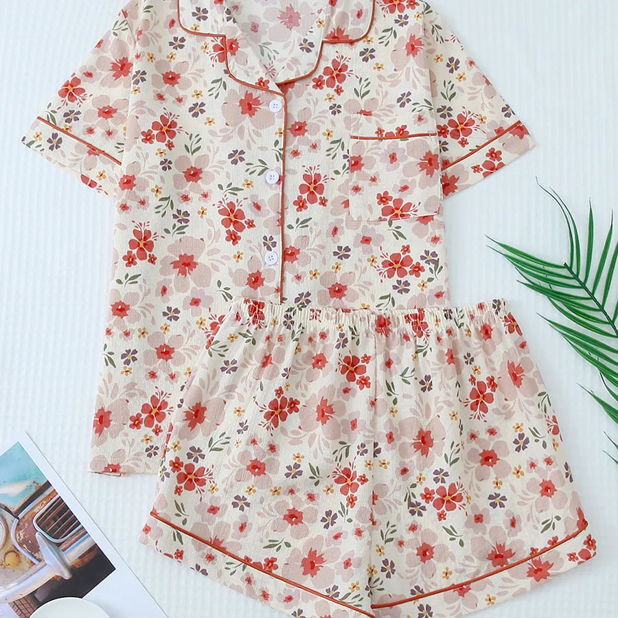 Home Women's Vacation Simple Style Bow Knot Polyester Shorts Sets Pajama Sets