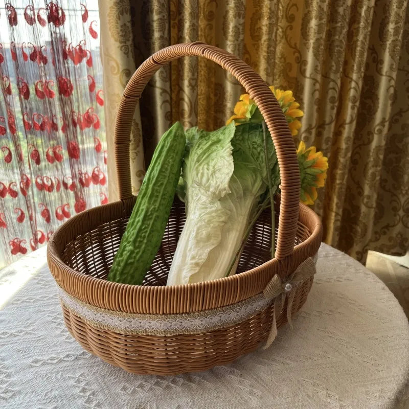 Casual Pastoral Solid Color Imitation Rattan Storage Basket