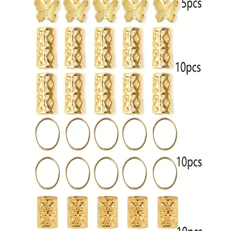 35PCs Electroplated Gold and Silver Butterfly Hair Ring Suit, Wig Dreadlocks Hair Extension Ring Hair Ring Opening Hair Ring and Hairpins, Easy to Decorate Various Hairstyles