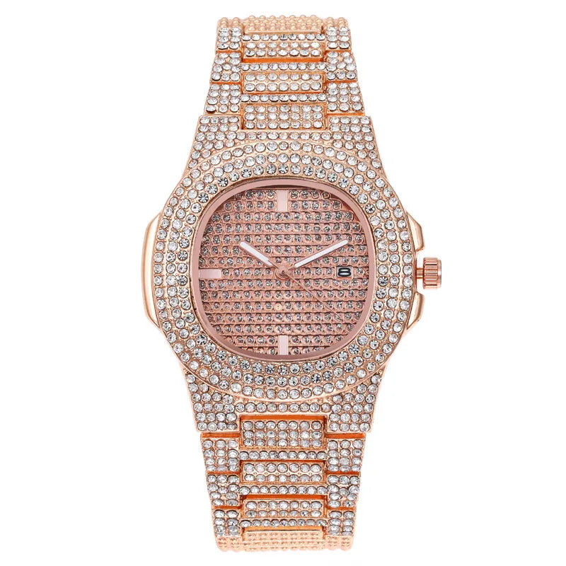 Elegant Glam Solid Color Sparkly Single Folding Buckle Quartz Men's Watches