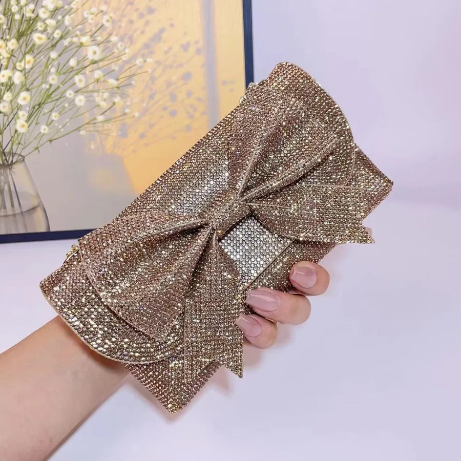 New Sparkling Water Diamond Evening Bag Butterfly Knot Glitzy Dress Bag Ladies Factory Direct Single Shoulder Strap Crossbody Bag