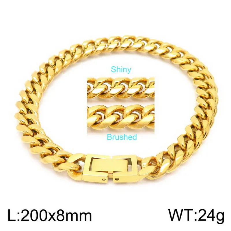 Rock Streetwear Geometric Titanium Steel 18K Gold Plated Men's Bracelets Necklace