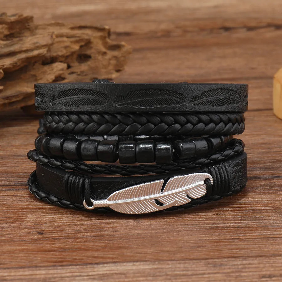 Business Solid Color Pu Leather Men's Bangle
