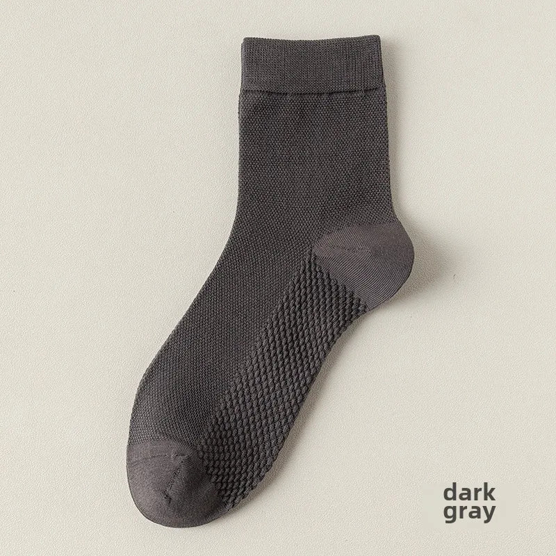 95% cotton mid-tube socks spring and summer mesh thin pure cotton men's socks solid color combed cotton stockings antibacterial deodorant socks