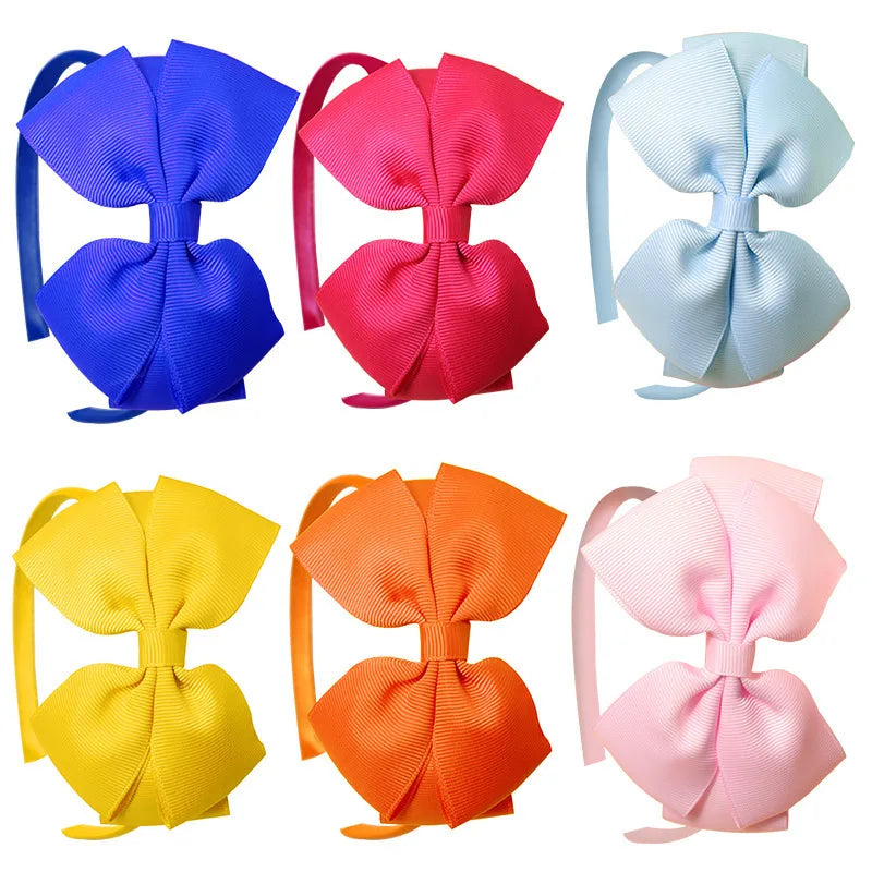 Popular  Kidsren's Pure Color Ribbed Rainbow Bow Head Buckle Small Fresh Versatile Girl Headband Hot Sale