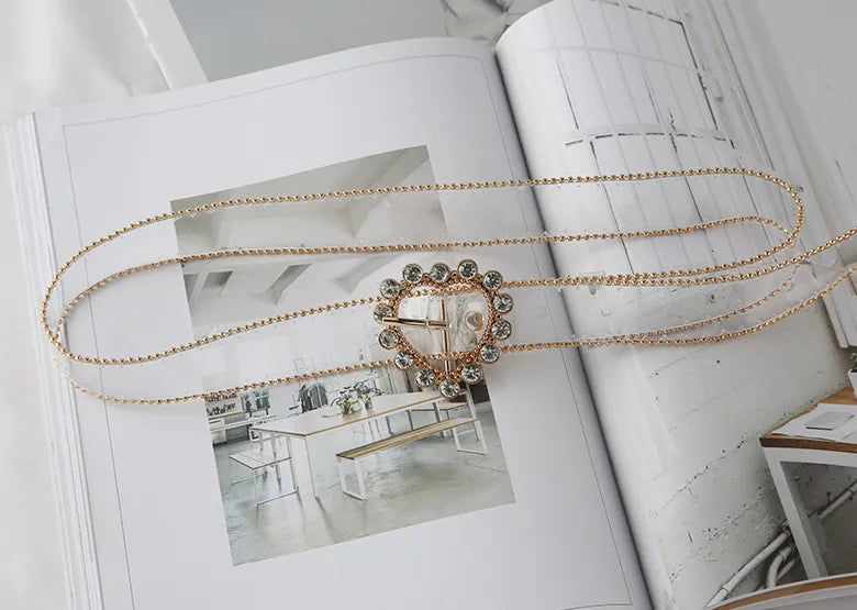 simple style heart shape alloy inlay artificial diamond women's leather belts 1 piece