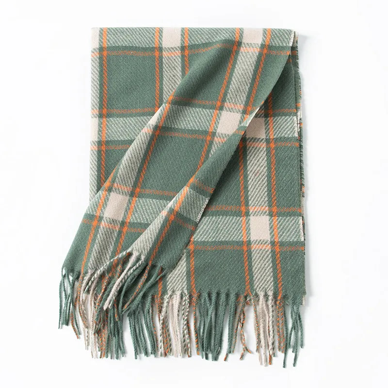 Women's Elegant Plaid Imitation cashmere Tassel Scarf