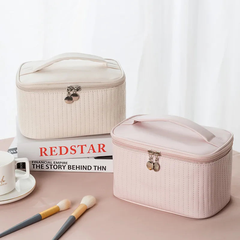 classic style solid color pu leather square makeup bags