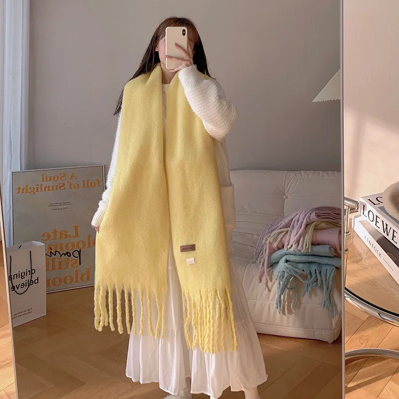 women's sweet color block polyester tassel scarf