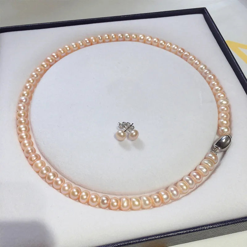 Mother's Day activities special mother chain natural freshwater pearl necklace steamed bread round suit gift box gift wholesale