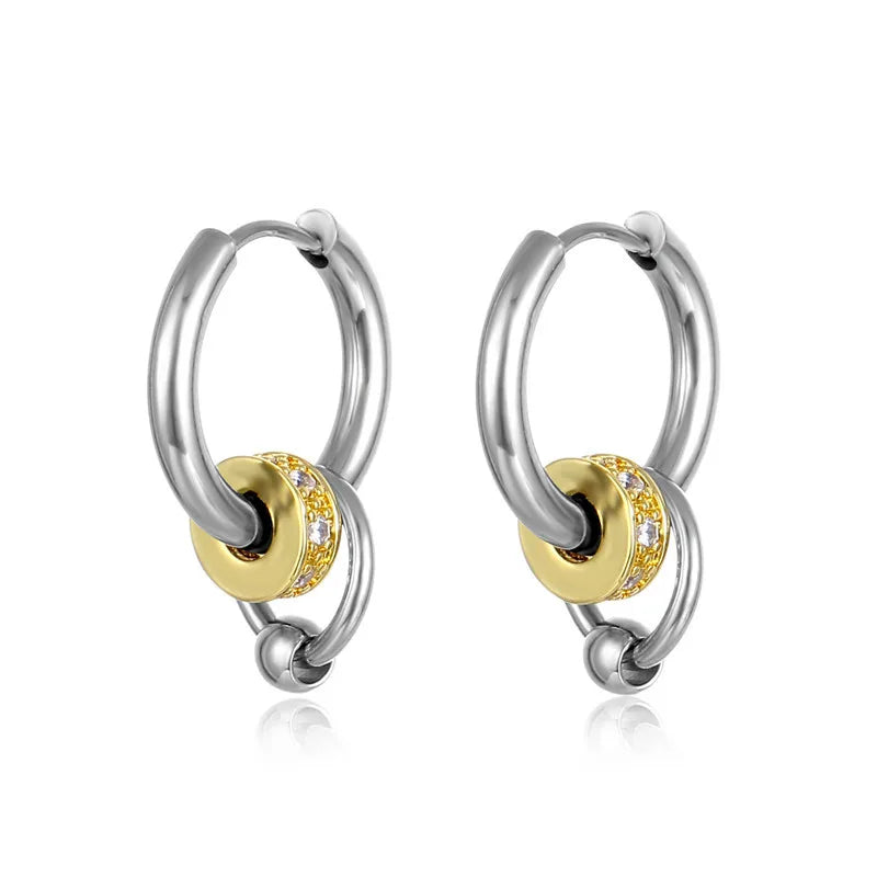 1 piece simple style circle titanium steel plating inlay zircon earrings
