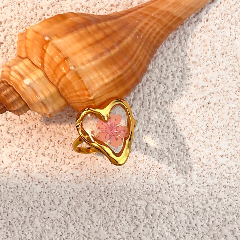 Wholesale Jewelry Romantic Classic Style Flower 304 Stainless Steel 18K Gold Plated Open Rings