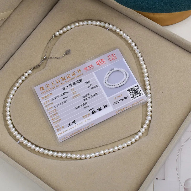 Natural Freshwater Pearl Necklace 925 Silver Near Round Small Pearls Fashion Simple Chain Jewelry Accessory