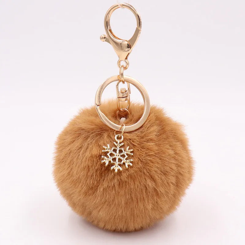 fashion snowflake alloy plush unisex bag pendant keychain 1 piece