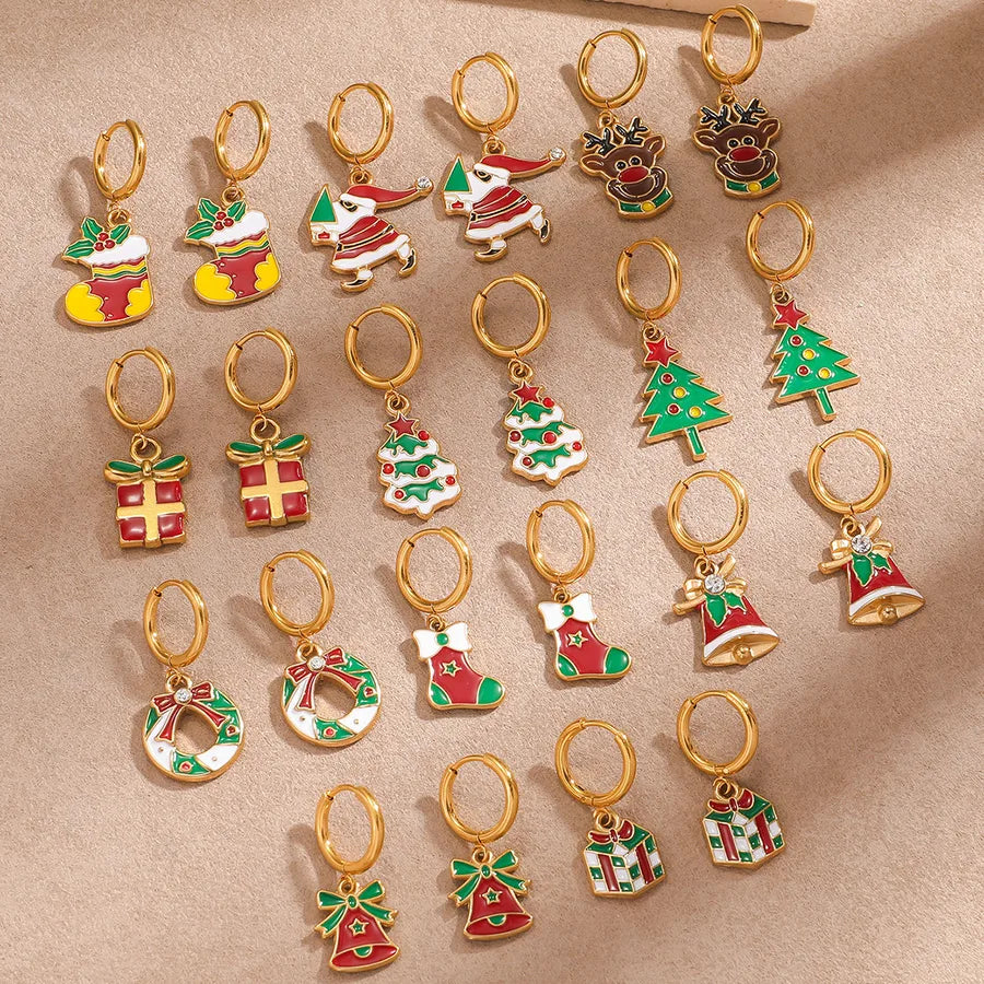 Christmas Santa Claus Ear Cuffs Titanium Steel 316L Quality Suitable For Commuting And Casual Occasions Drop Oil Earrings