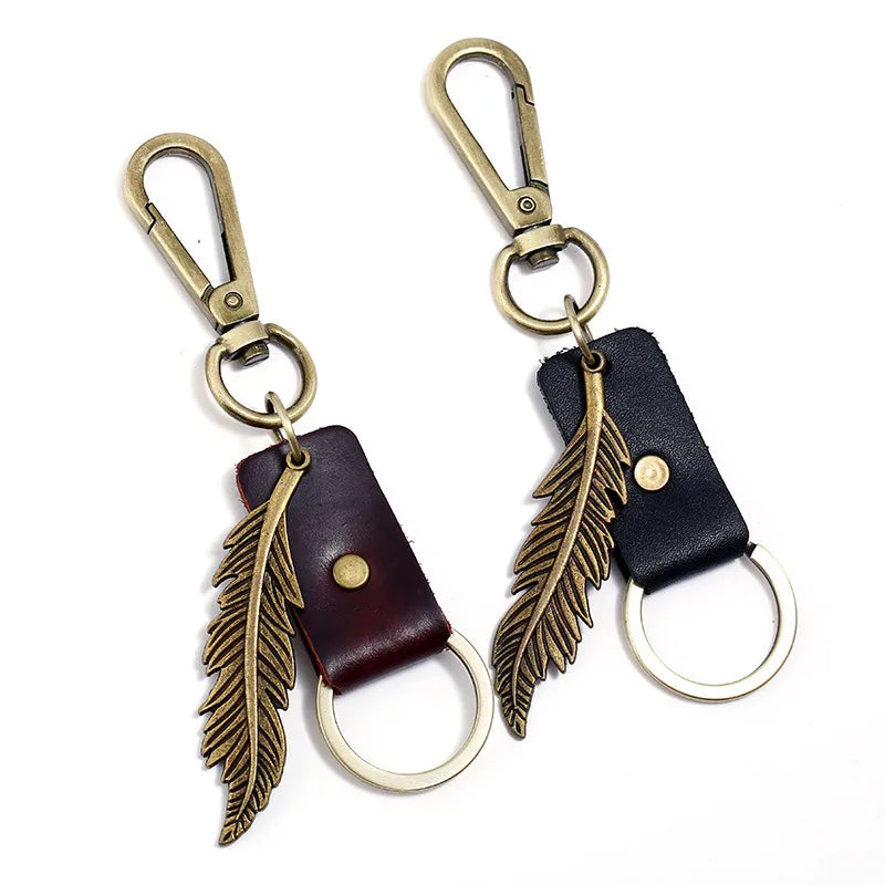 Simple Style Feather Alloy Cowhide Men's Keychain