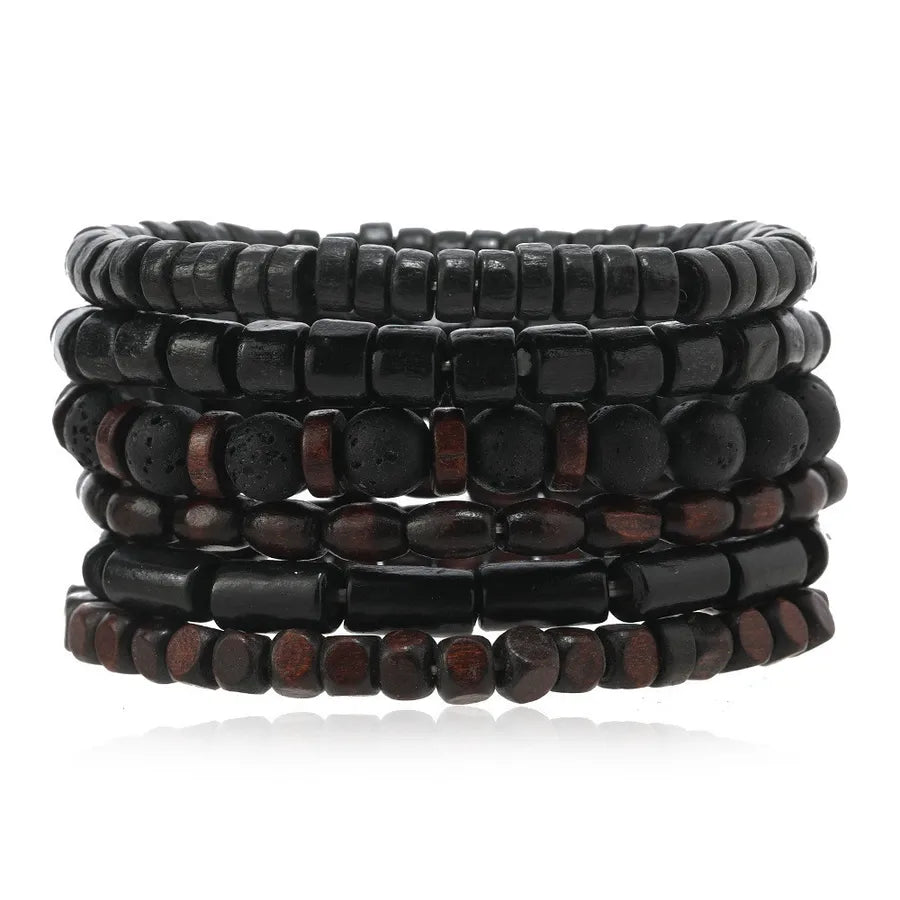 Retro Round Wood Beaded Men's Bracelets